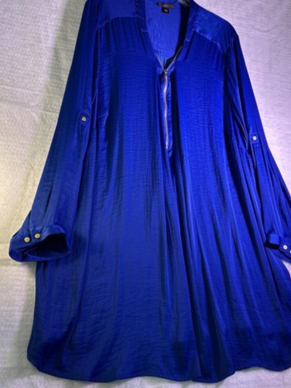 Ellos Women Navy Blue Casual Dress Size 1XL 3/4 Sleeves Zip Front Loose Comfy